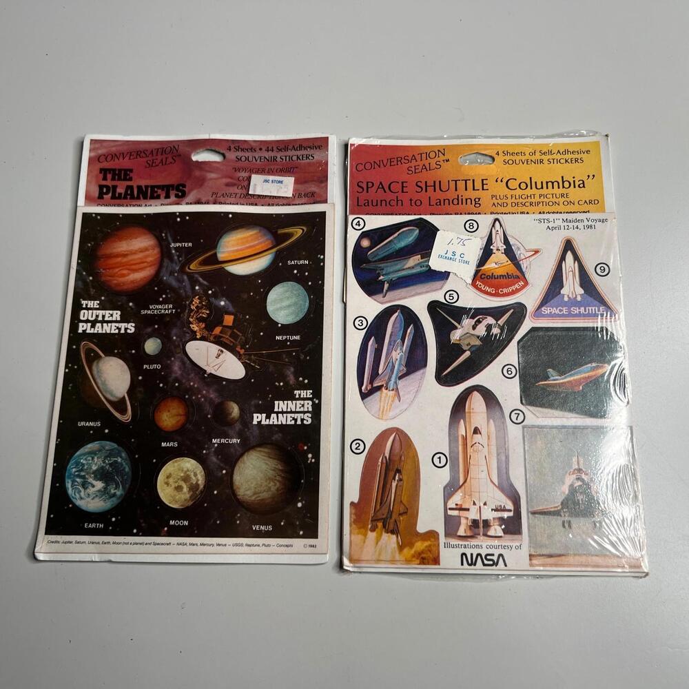 Vintage 1982 NASA Planets & Space Shuttle Columbia Sticker Sets Sealed